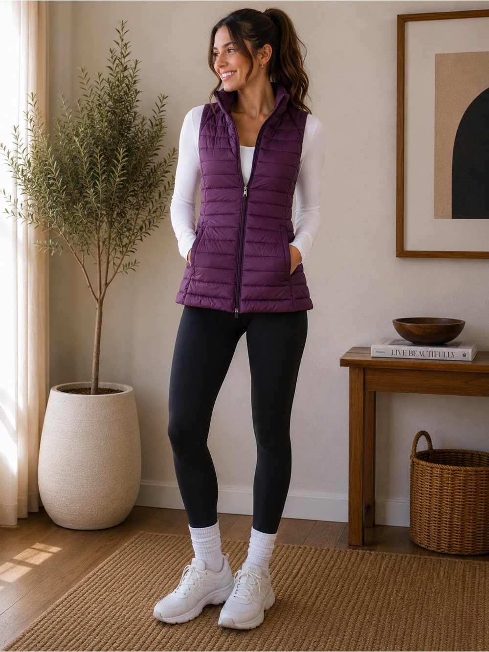 Hawke & Co Quilted Vest - Plum